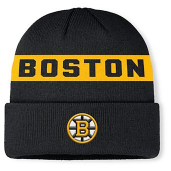 Men's Fanatics Black Boston Bruins Authentic Pro Rink Cuffed Knit Hat