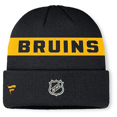 Men's Fanatics Black Boston Bruins Authentic Pro Rink Cuffed Knit Hat