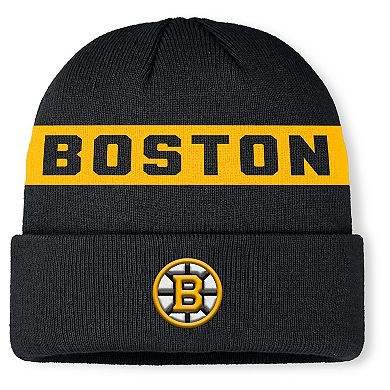 Men's Fanatics Black Boston Bruins Authentic Pro Rink Cuffed Knit Hat