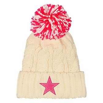 Girls Youth Outerstuff White Dallas Cowboys Cable Cuffed Knit Hat with Pom