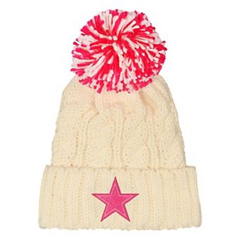 Girls Youth Outerstuff White Dallas Cowboys Cable Cuffed Knit Hat with Pom