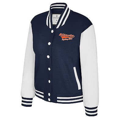 Women's Colosseum Navy Illinois Fighting Illini French Baguette Full Snap Fleece Jacket