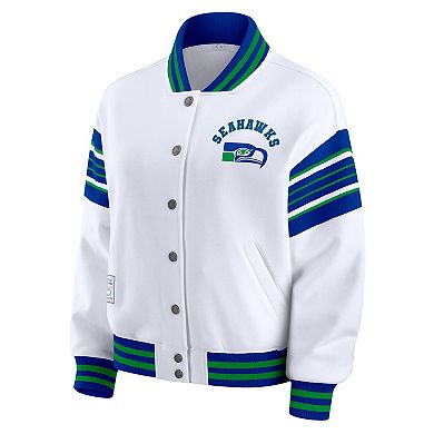 Women's WEAR by Erin Andrews White Seattle Seahawks Plus Size Full-Snap Fleece Sweatshirt Jacket