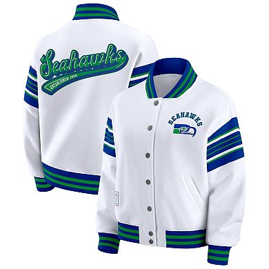 Women's WEAR by Erin Andrews White Seattle Seahawks Plus Size Full-Snap Fleece Sweatshirt Jacket