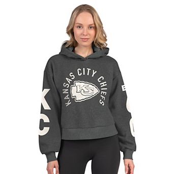 Women's Starter Heather Charcoal Kansas City Chiefs Star Player Cropped Fleece Pullover Hoodie