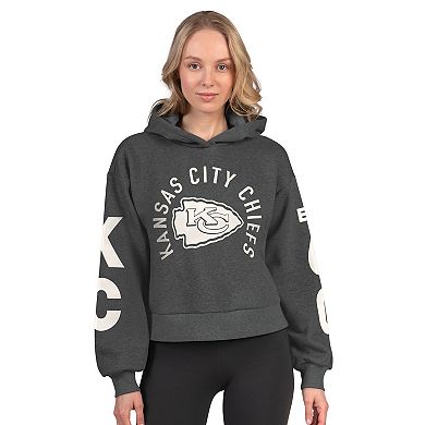 Women's Starter Heather Charcoal Kansas City Chiefs Star Player Cropped Fleece Pullover Hoodie