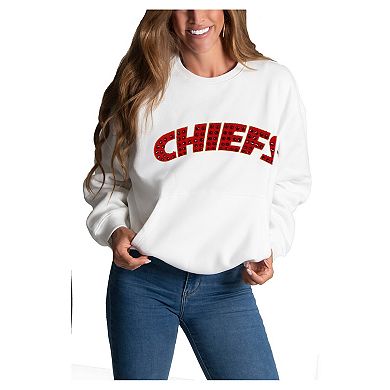 Women's Cuce White Kansas City Chiefs Chenille Jeweled Sweatshirt