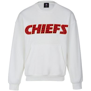 Women's Cuce White Kansas City Chiefs Chenille Jeweled Sweatshirt