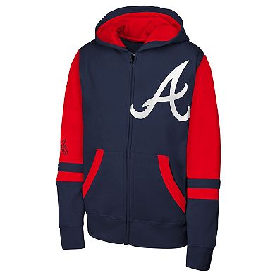 Men's Outerstuff Navy Atlanta Braves Stadium Colorblock Full-Zip Hoodie