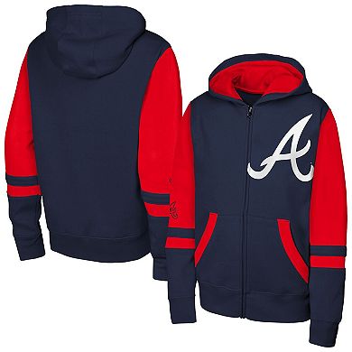 Men's Outerstuff Navy Atlanta Braves Stadium Colorblock Full-Zip Hoodie