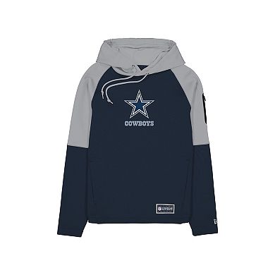 Men's New Era Navy Dallas Cowboys Combine Authentic Color Block Raglan Pullover Hoodie