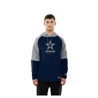 Men's New Era Navy Dallas Cowboys Combine Authentic Color Block Raglan Pullover Hoodie