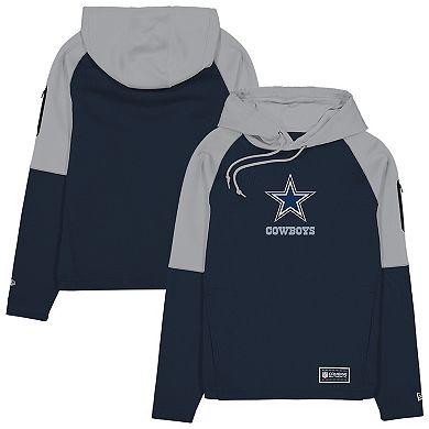 Men's New Era Navy Dallas Cowboys Combine Authentic Color Block Raglan Pullover Hoodie