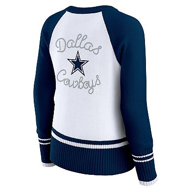 Women's WEAR by Erin Andrews White/Navy Dallas Cowboys Colorblock Raglan Sweater