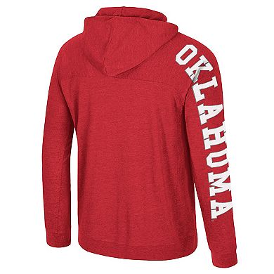 Men's Colosseum Crimson Oklahoma Sooners Back in Business Long Sleeve Raglan Hooded T-Shirt