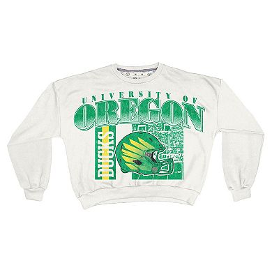 Women's Pressbox White Oregon Ducks Oversized Janice Retro Waist-Length Sweatshirt