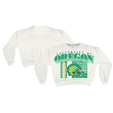 Women's Pressbox White Oregon Ducks Oversized Janice Retro Waist-Length Sweatshirt