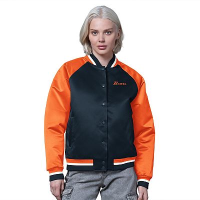 Women's Starter Navy/Orange Chicago Bears Satin Full-Snap Vintage