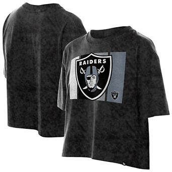Women's New Era Black Las Vegas Raiders Boxy Cropped Sport Night Mineral Wash T-Shirt