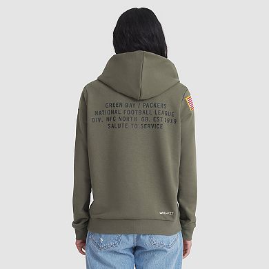 Women's Nike Olive Green Bay Packers 2025 Salute to Service Sideline Standard Issue Dri-FIT Hoodie