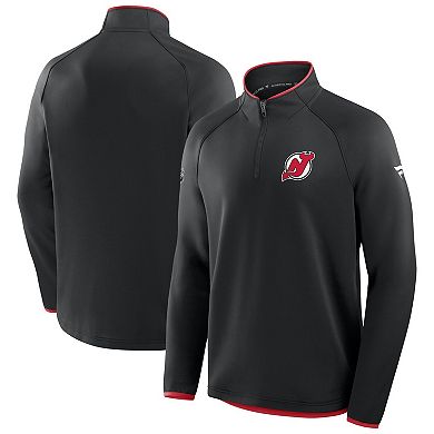 Men's Fanatics Black New Jersey Devils Authentic Pro Rink Raglan Quarter-Zip Pullover