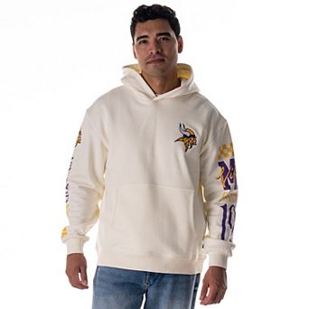 Unisex The Wild Collective Cream Minnesota Vikings Stacked Graphic Sleeve Fleece Hoodie