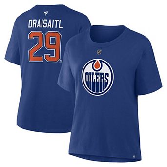 Women's Fanatics Leon Draisaitl Royal Edmonton Oilers Authentic Stack Name & Number T-Shirt