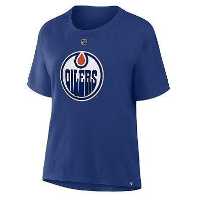 Women's Fanatics Leon Draisaitl Royal Edmonton Oilers Authentic Stack Name & Number T-Shirt