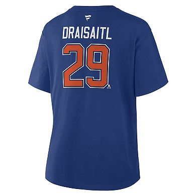 Women's Fanatics Leon Draisaitl Royal Edmonton Oilers Authentic Stack Name & Number T-Shirt