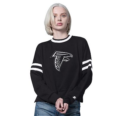 Women's Starter Black Atlanta Falcons Rally Drop Shoulder Cropped Sweatshirt