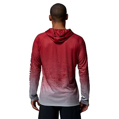 Men's Columbia Crimson Oklahoma Sooners PFG Gradient Water Super Terminal Tackle Hoodie Omni-Wick T-Shirt