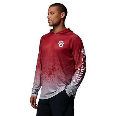 Men's Columbia Crimson Oklahoma Sooners PFG Gradient Water Super Terminal Tackle Hoodie Omni-Wick T-Shirt