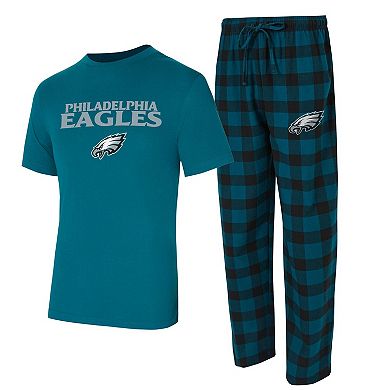 Men's Concepts Sport Midnight Green/Black Philadelphia Eagles Big & Tall Avondale T-Shirt & Flannel Pants Sleep Set