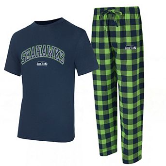 Men's Concepts Sport College Navy/Neon Green Seattle Seahawks Big & Tall Avondale T-Shirt & Flannel Pants Sleep Set