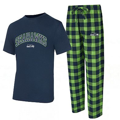 Men's Concepts Sport College Navy/Neon Green Seattle Seahawks Big & Tall Avondale T-Shirt & Flannel Pants Sleep Set