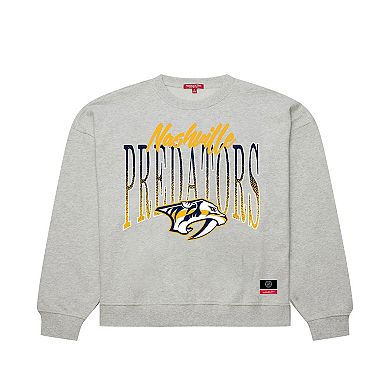 Women's Mitchell & Ness Heather Gray Nashville Predators Hockey Night Sweatshirt