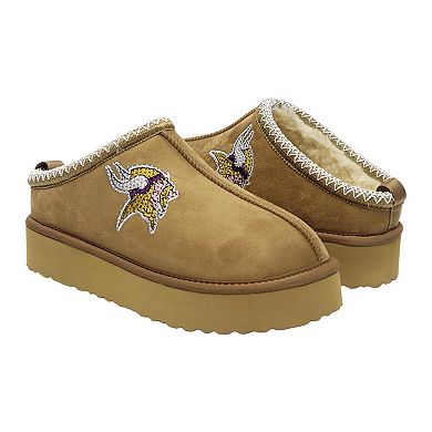 Women's Cuce Tan Minnesota Vikings Chestnut Slip On Boots with Crystal Logo