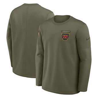 Men's Nike Olive Washington Commanders 2025 Salute to Service Sideline Coaches Therma-FIT Long Sleeve Shirt