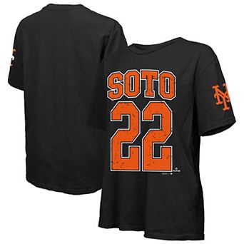 Women's Majestic Threads Juan Soto Black New York Mets Oversized Name & Number T-Shirt