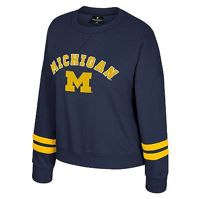 Women's Colosseum Navy Michigan Wolverines Splashy Crewneck Fleece Sweatshirt