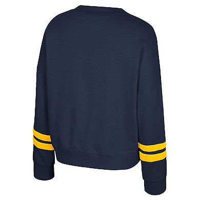 Women's Colosseum Navy Michigan Wolverines Splashy Crewneck Fleece Sweatshirt