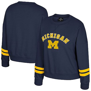 Women's Colosseum Navy Michigan Wolverines Splashy Crewneck Fleece Sweatshirt