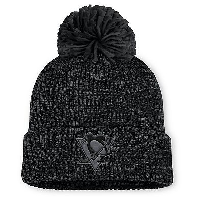 Women's Fanatics Black Pittsburgh Penguins Authentic Pro Road Cuffed Knit Hat with Pom
