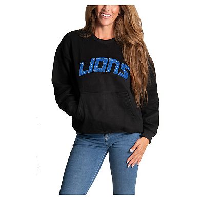 Women's Cuce Black Detroit Lions Chenille Jeweled Sweatshirt