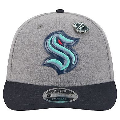 Men's New Era Gray/Deep Sea Blue Seattle Kraken Wool Pin Low Profile 9FIFTY Snapback Hat