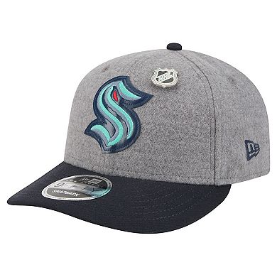 Men's New Era Gray/Deep Sea Blue Seattle Kraken Wool Pin Low Profile 9FIFTY Snapback Hat