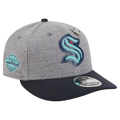 Men's New Era Gray/Deep Sea Blue Seattle Kraken Wool Pin Low Profile 9FIFTY Snapback Hat