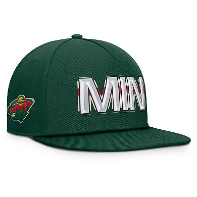 Men's Fanatics Green Minnesota Wild Authentic Pro Rink Team Code Snapback Hat