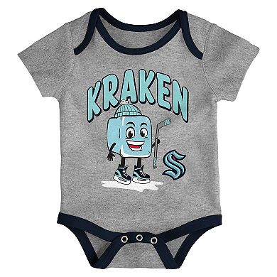 Infant & Newborn Outerstuff Seattle Kraken Triple Header Three-Piece Bodysuit Set