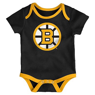 Infant & Newborn Outerstuff Boston Bruins Triple Header Three-Piece Bodysuit Set